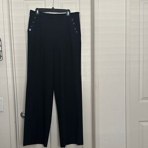 Mango Black High-Waist Wide-Leg Trousers with Button Detail